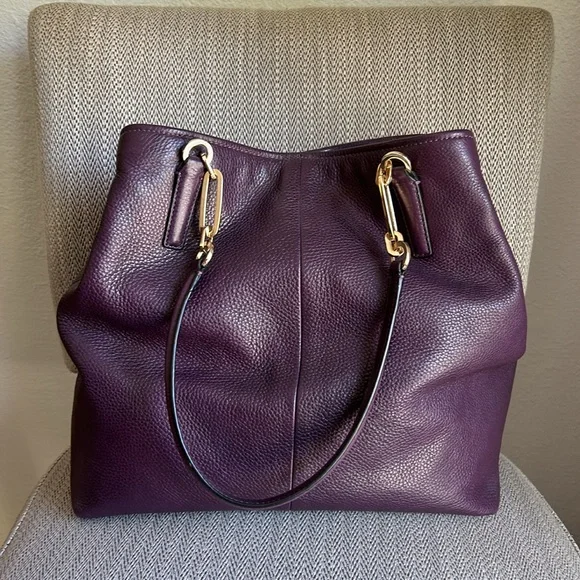 Coach Madison Leather North South Tote in Black Violet - Picture 3 of 8